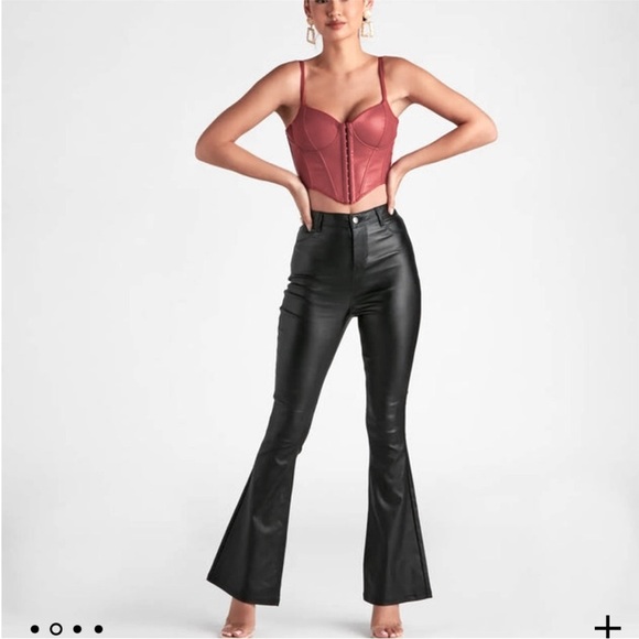 Windsor Coated Faux Leather Flare Pants in Black Size Small - Picture 1 of 6